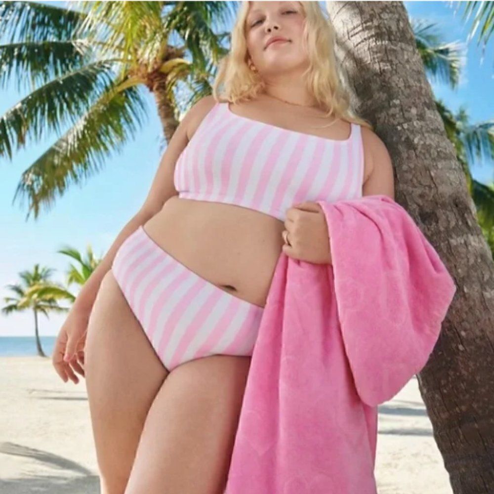 STONEY CLOVER LANE Swim Bikini Bottoms Pink White Stripe 2X (20W-22W) NWT